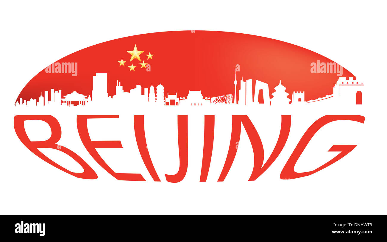 Forma ovale Pechino skyline della città bandiera Silhouette vettoriali Foto Stock