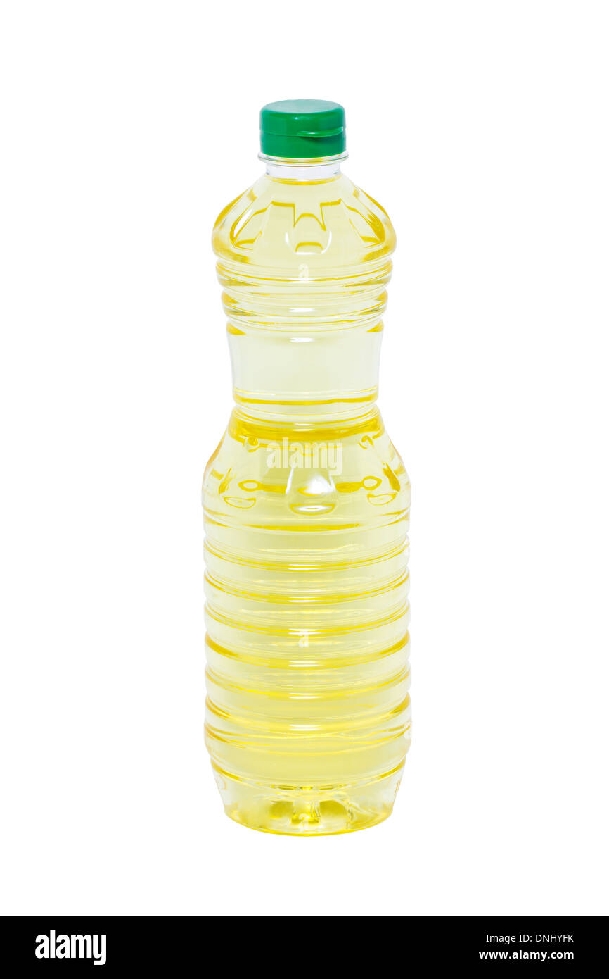 Bottiglia di plastica di olio di semi di girasole. Foto Stock