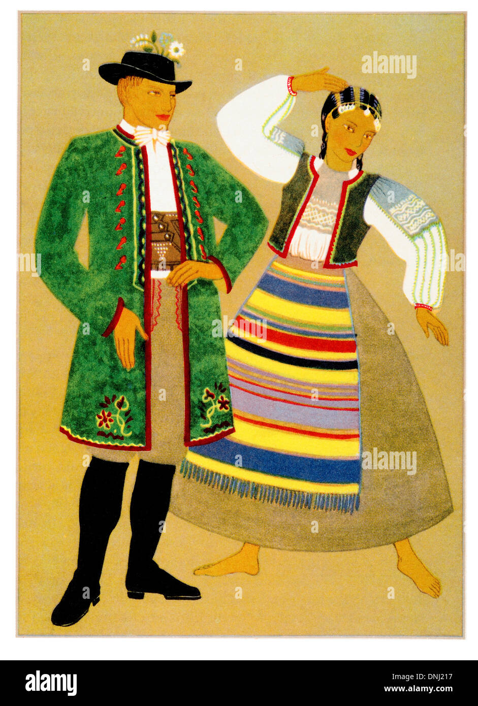 La Polonia costume tradizionale nei primi anni del XX secolo litografia Foto Stock
