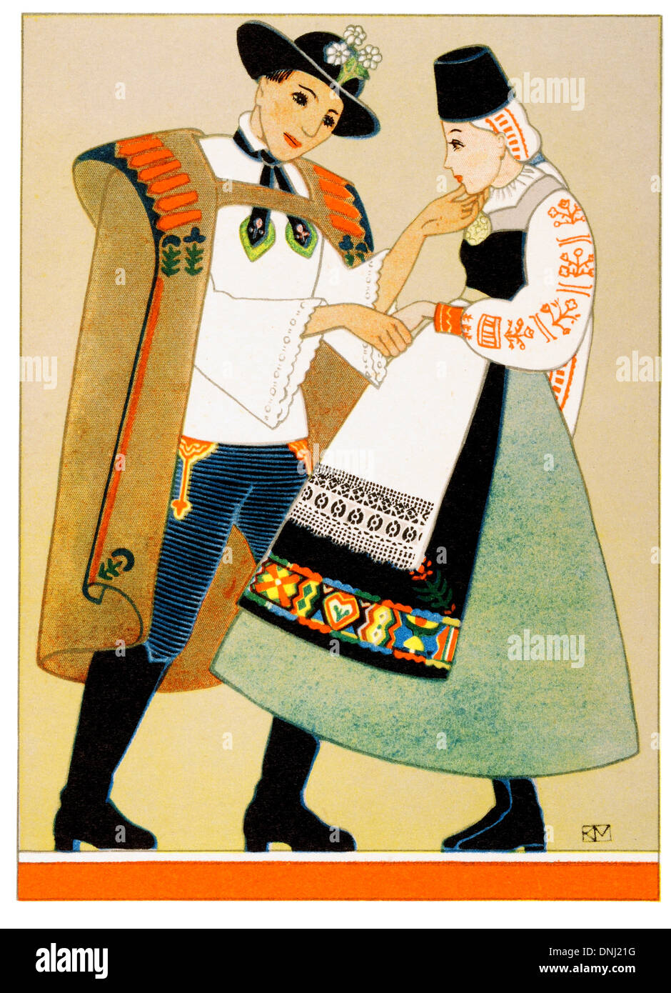 Ungheria costume tradizionale nei primi anni del XX secolo litografia Foto Stock