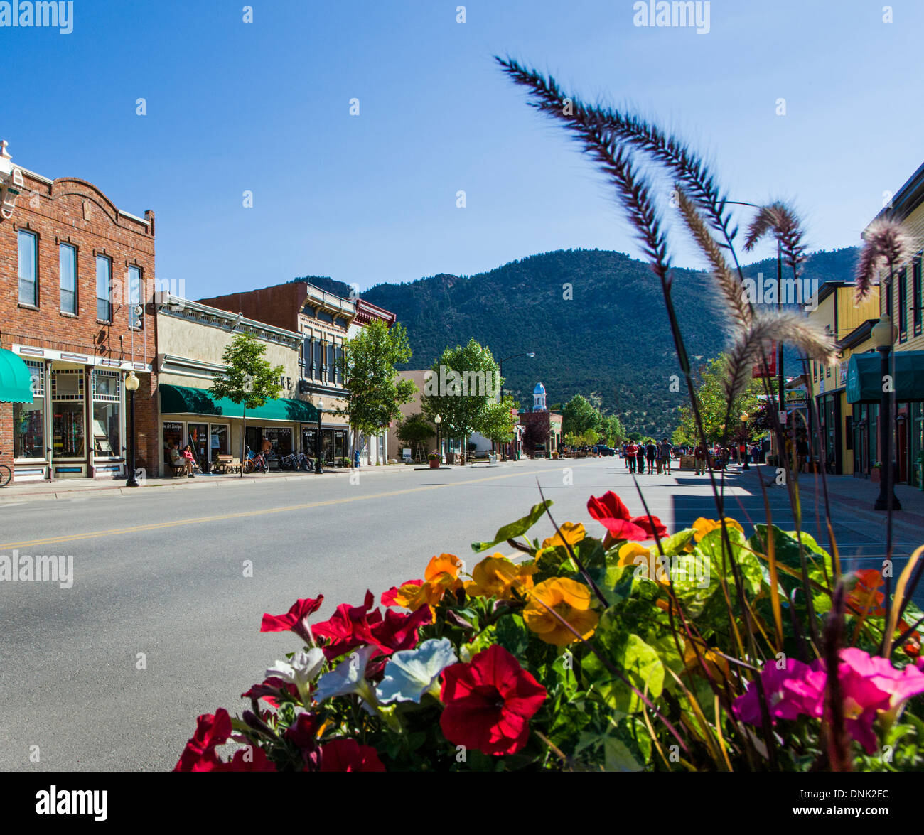 Centro storico cittadino, piccolo paese di montagna di Buena Vista, Colorado, STATI UNITI D'AMERICA Foto Stock