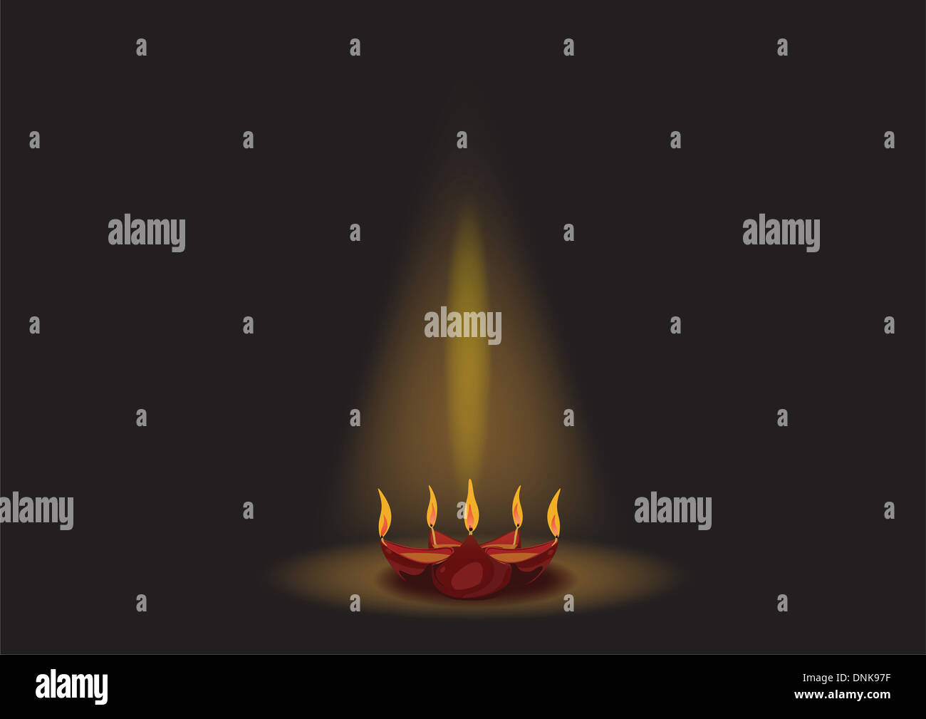 Incandescente Diwali olio lampada isolati su sfondo nero Foto Stock
