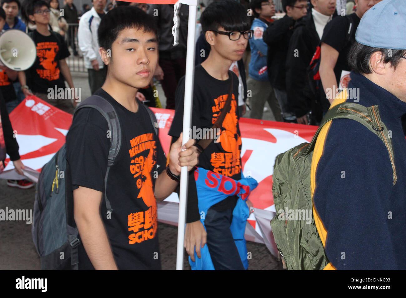 Hong Kong, Cina. Il 1 gennaio 2014. Dimostranti prendere parte in Hong Kong il giorno del nuovo anno è dimostrazione di democrazia Credit: Robert Kemp SC/Alamy Live News Foto Stock
