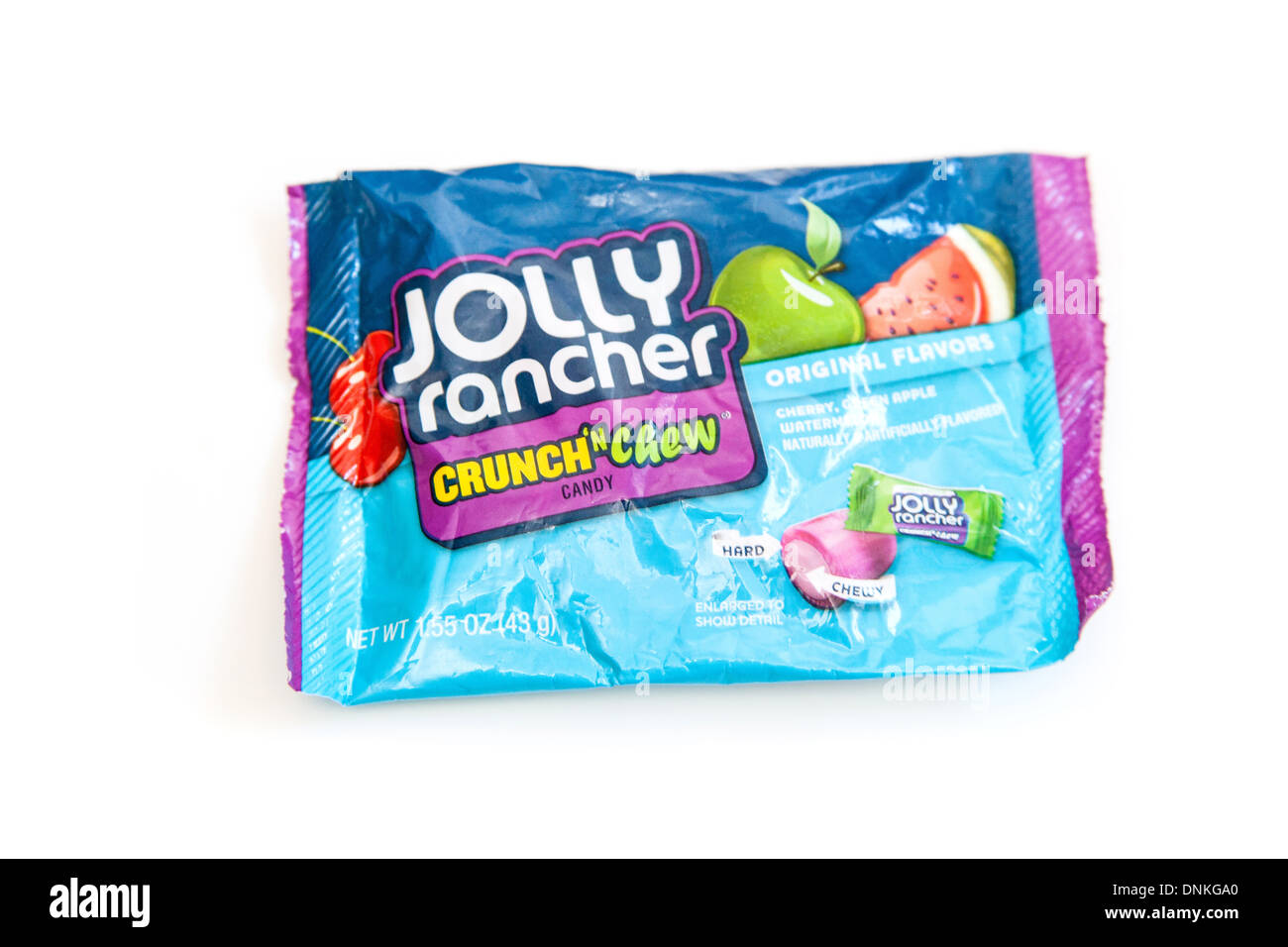 Pacchetto di Jolly Rancher dolci o caramelle isolato su un bianco di sfondo per studio. Foto Stock