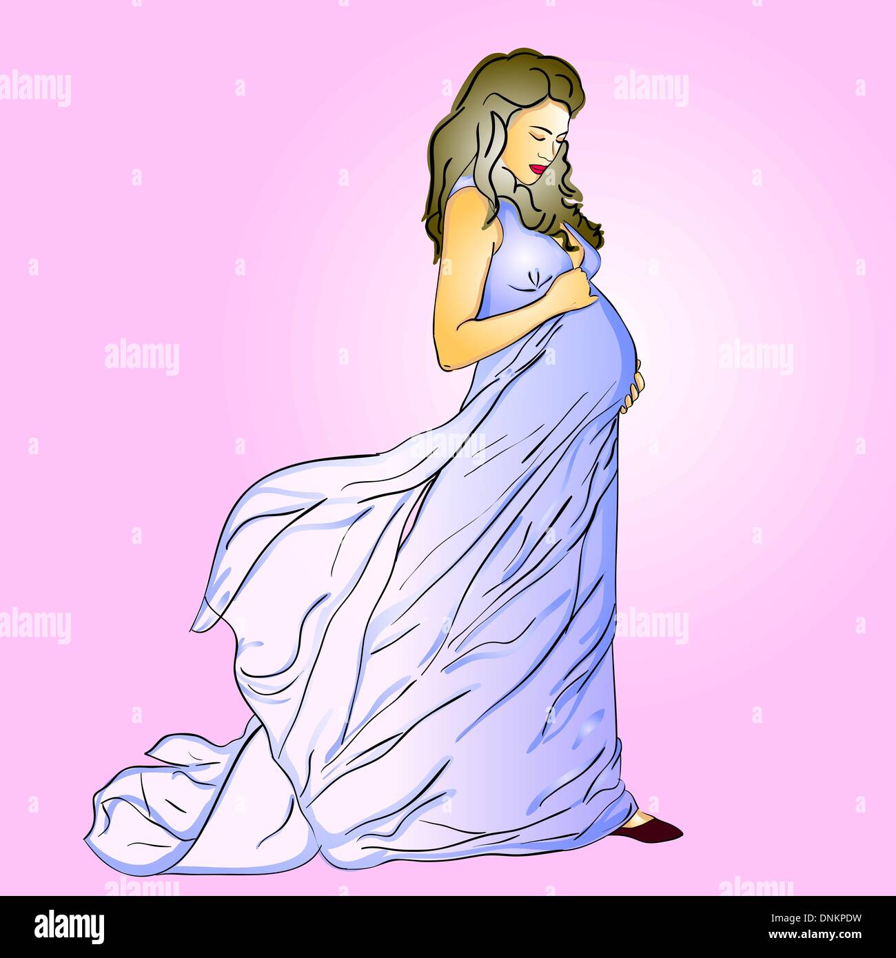 La bella donna incinta in un abito lungo Illustrazione Vettoriale
