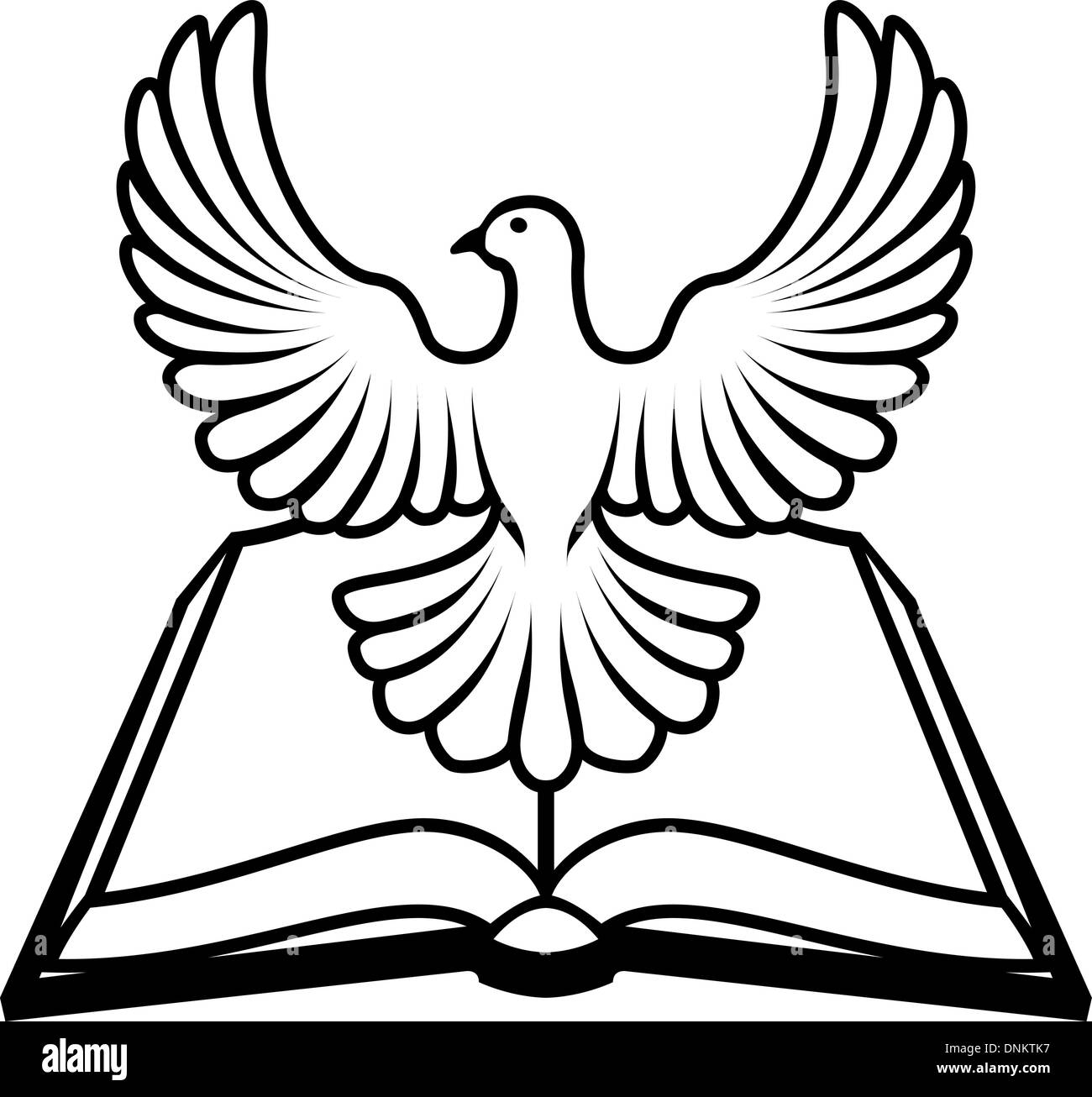 Bibbia cristiana con lo Spirito Santo in forma di colomba bianca. Illustrazione Vettoriale