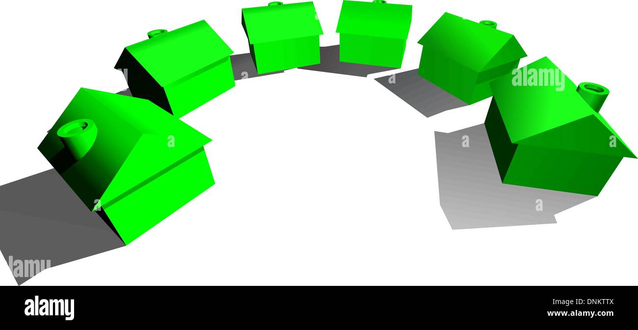 Una illustrazione concettuale per immobili. Alcuni verde case stilizzate in un semicerchio Illustrazione Vettoriale