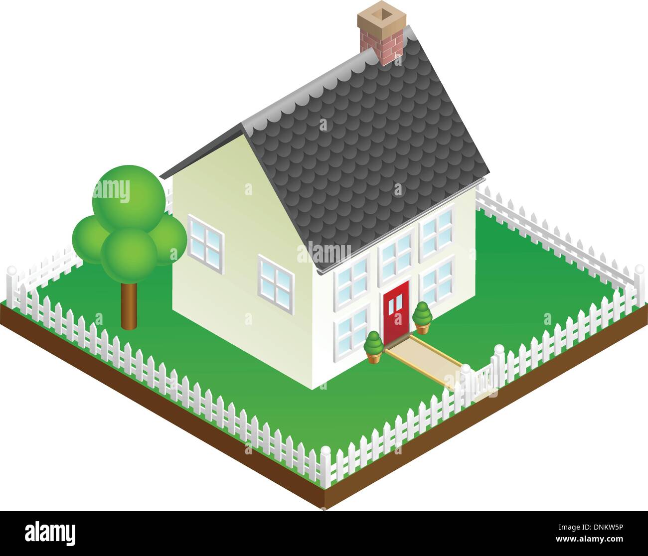 Una pittoresca casa con Picket Fence in vista isometrica Illustrazione Vettoriale