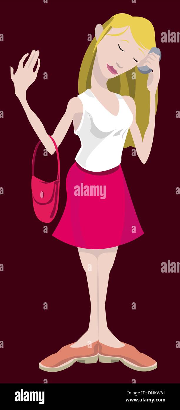 Giovane donna sul telefono cellulare. Illustrazione Vettoriale