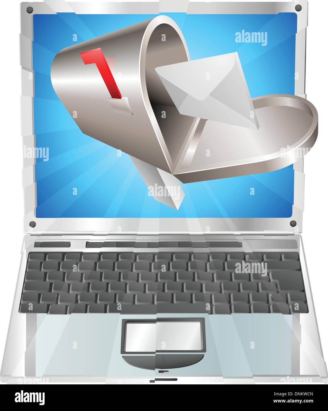 La lettera e la cassetta postale battenti fuori schermo portatile concetto illustrazione. Illustrazione Vettoriale