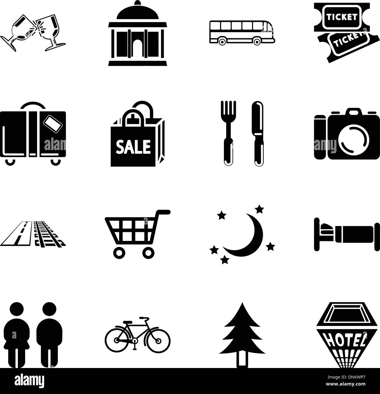 Serie di icone relative alle città o le informazioni di posizione per i turisti di siti web o di mappe ecc. Illustrazione Vettoriale