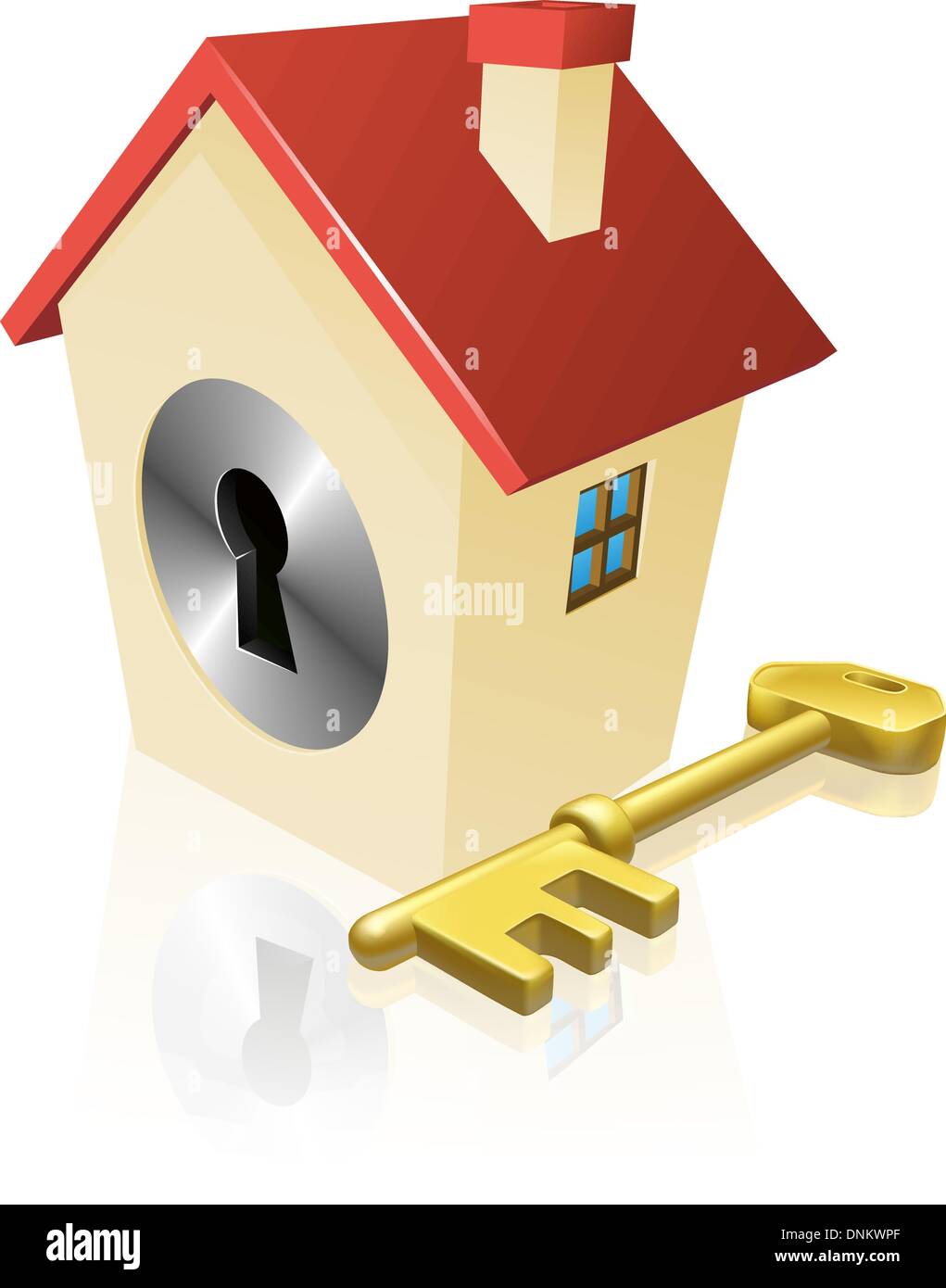 Illustrazione concettuale di una casa con serratura e chiave d'oro Illustrazione Vettoriale