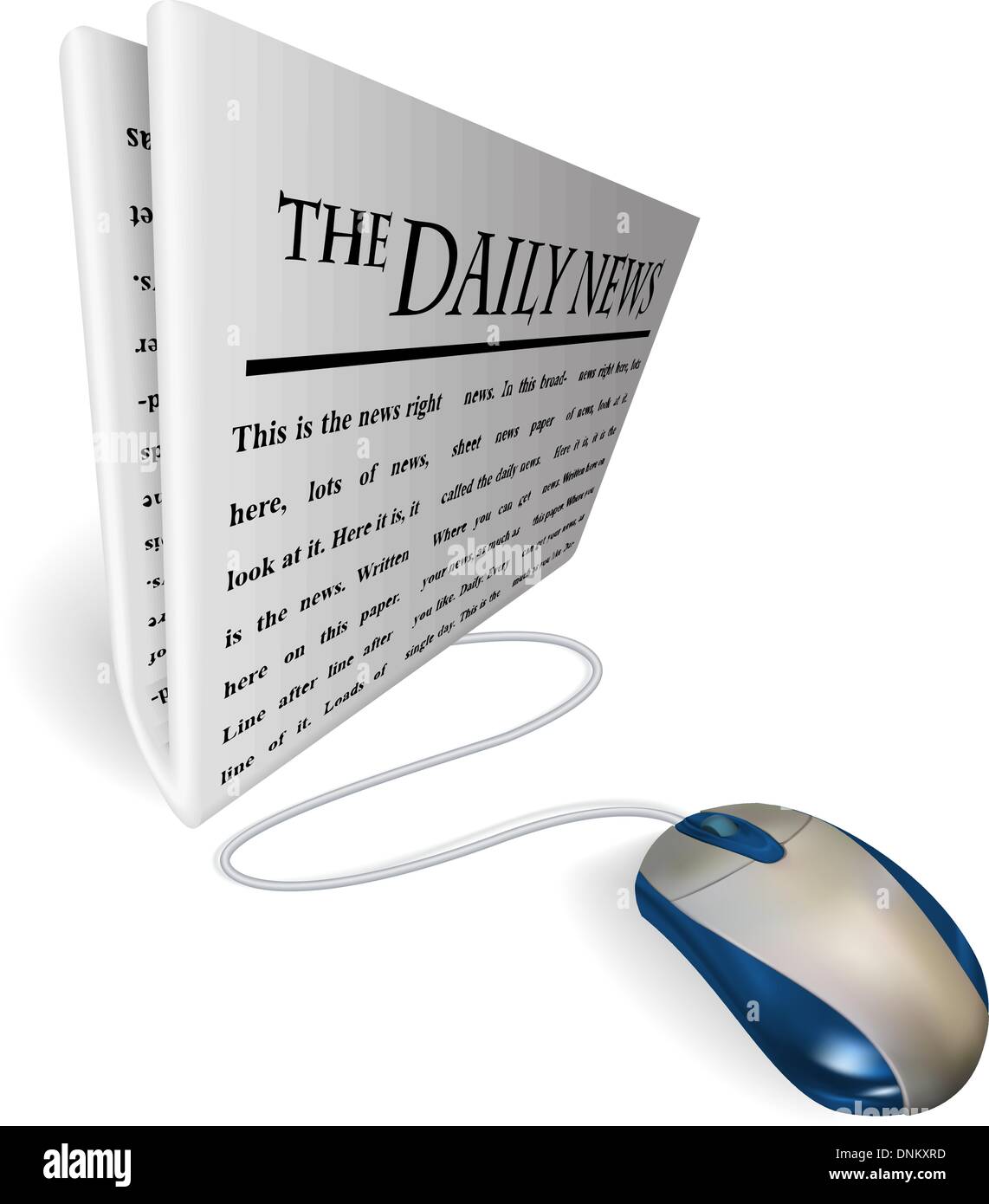 Un mouse collegato ad una carta di notizie. Concetto per internet online news feed ecc. Illustrazione Vettoriale