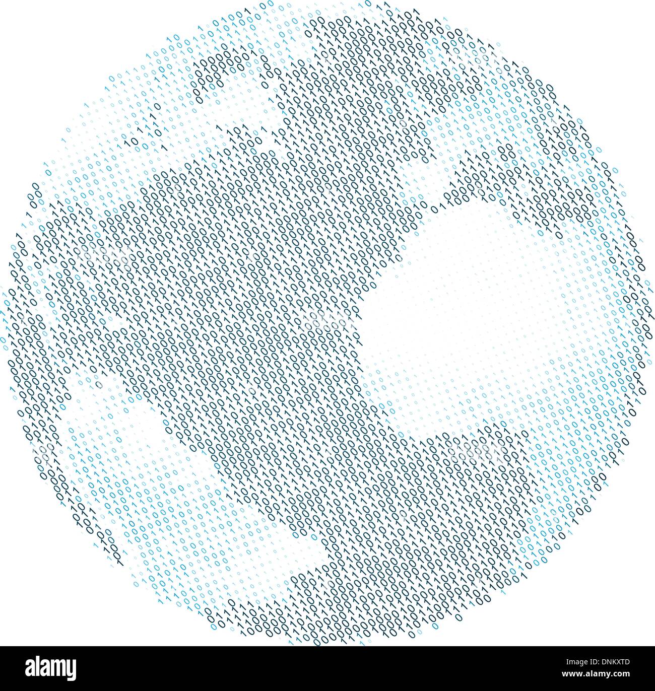 Una illustrazione del mondo, utilizzando il codice binario per raffigurare i continenti e gli oceani Illustrazione Vettoriale