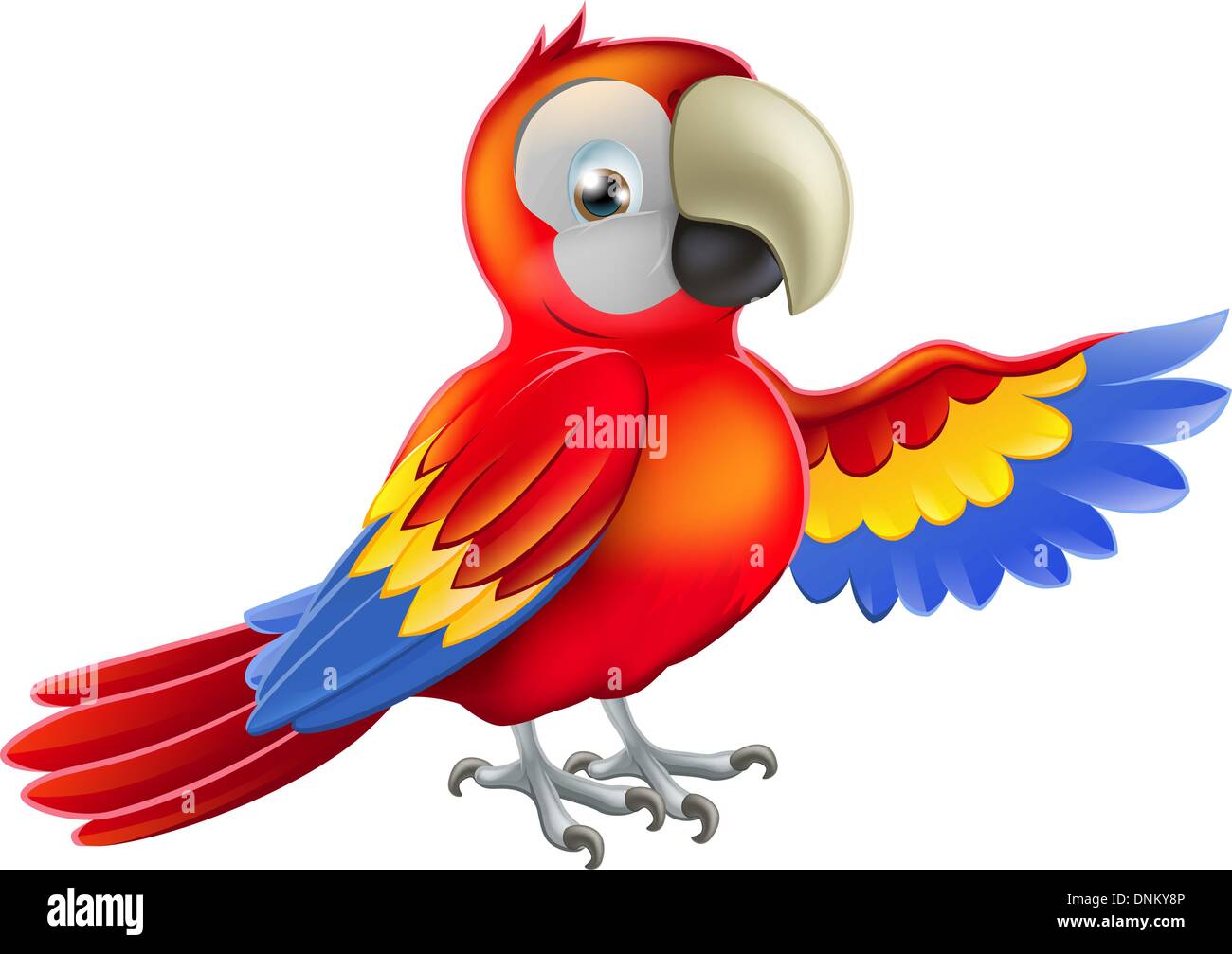Un rosso macaw parrot rivolta o mostrando qualcosa con la sua ala Illustrazione Vettoriale