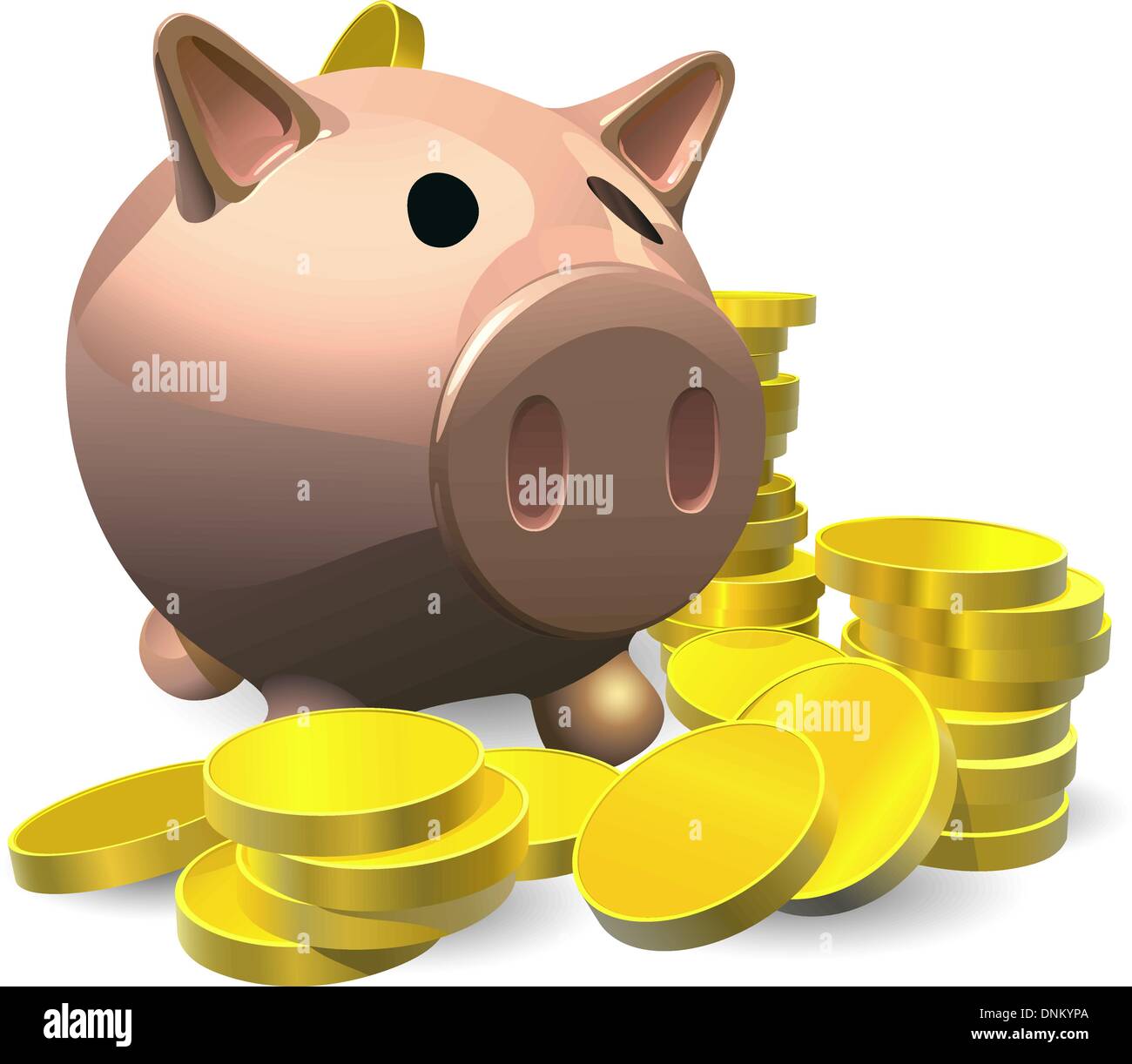 Salvadanaio con monete d oro illustrazione, il concetto di risparmio Illustrazione Vettoriale