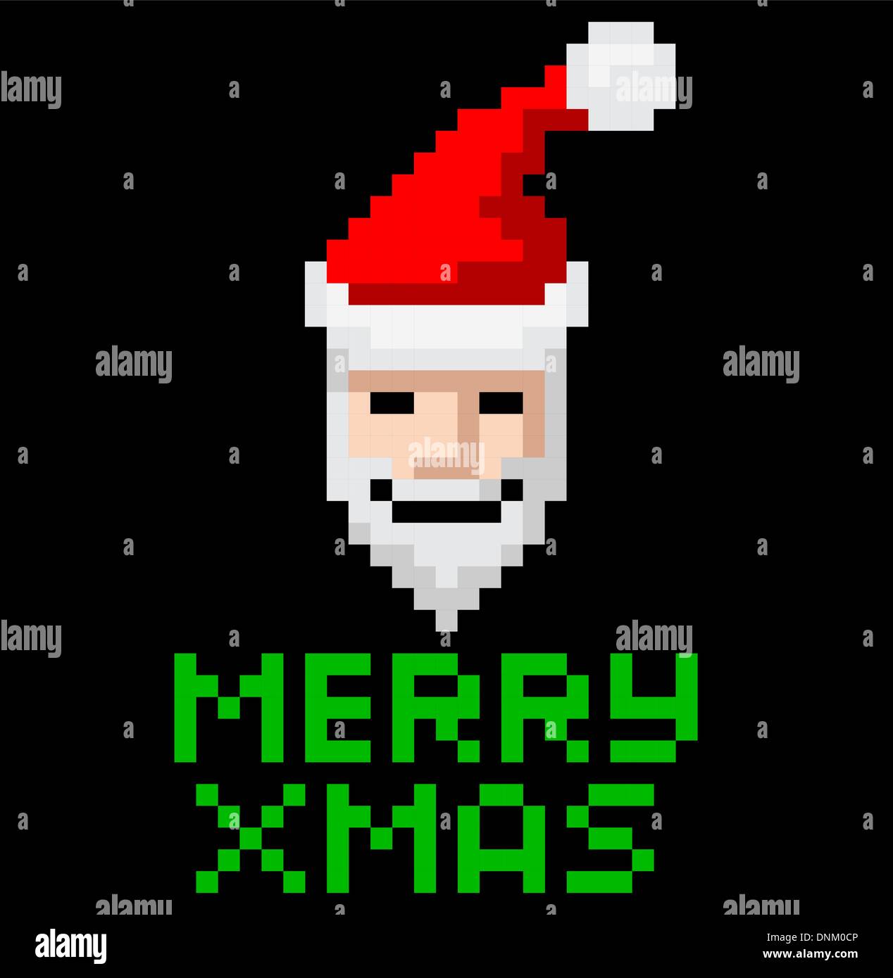 Retrò video arcade game style pixel art Christmas Santa con Merry Xmas messaggio Illustrazione Vettoriale