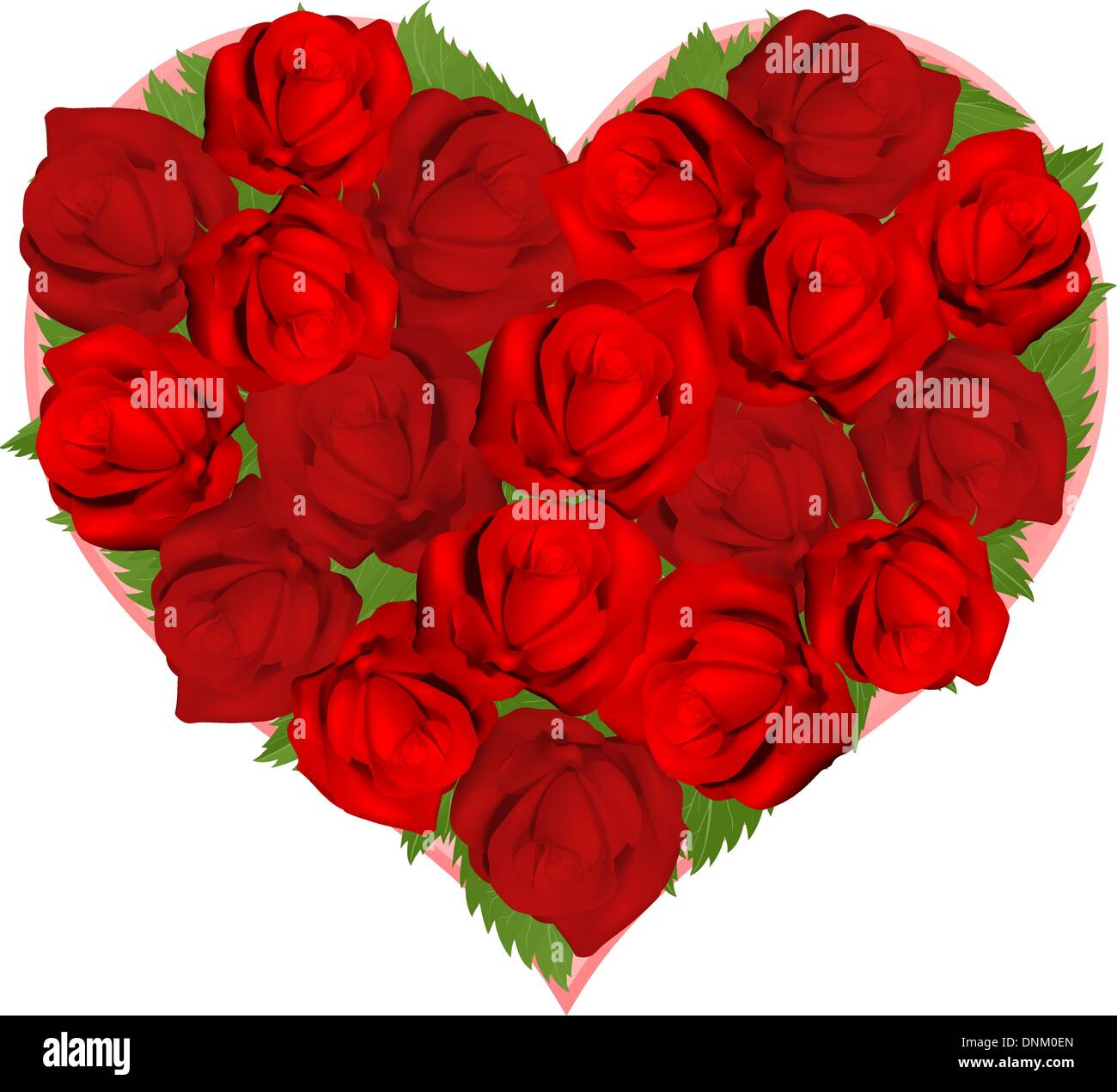 Illustrazioni di bellissime rose rosse nel cuore disposizione sagomata Illustrazione Vettoriale