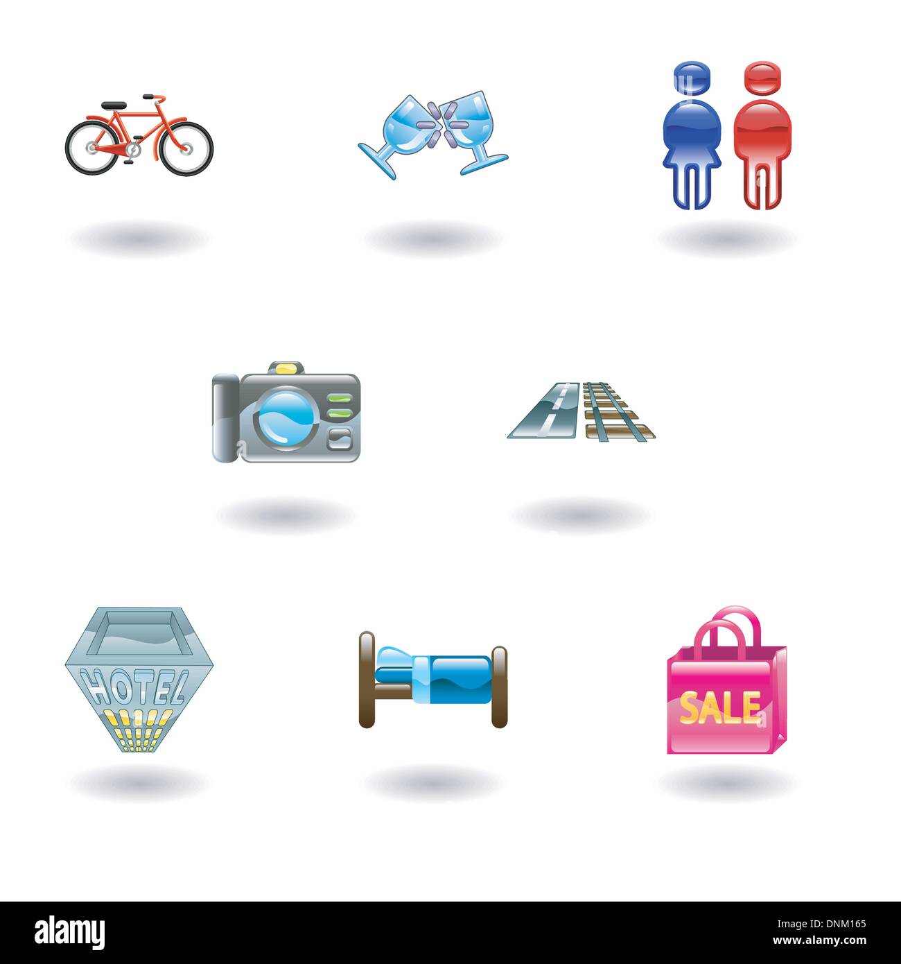Locazioni turistiche icona impostare il set di icone relative alle città o le informazioni di posizione per i turisti di siti web o di mappe ecc. Illustrazione Vettoriale