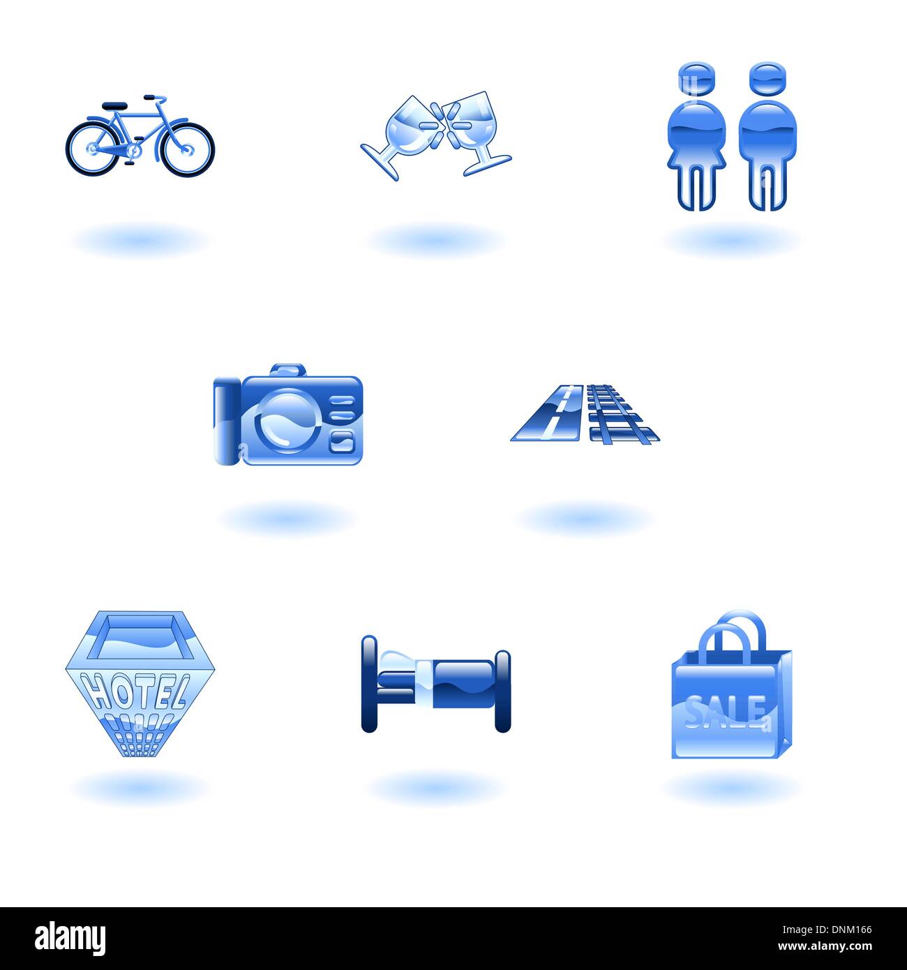 Locazioni turistiche icona impostare il set di icone relative alle città o le informazioni di posizione per i turisti di siti web o di mappe ecc. Illustrazione Vettoriale
