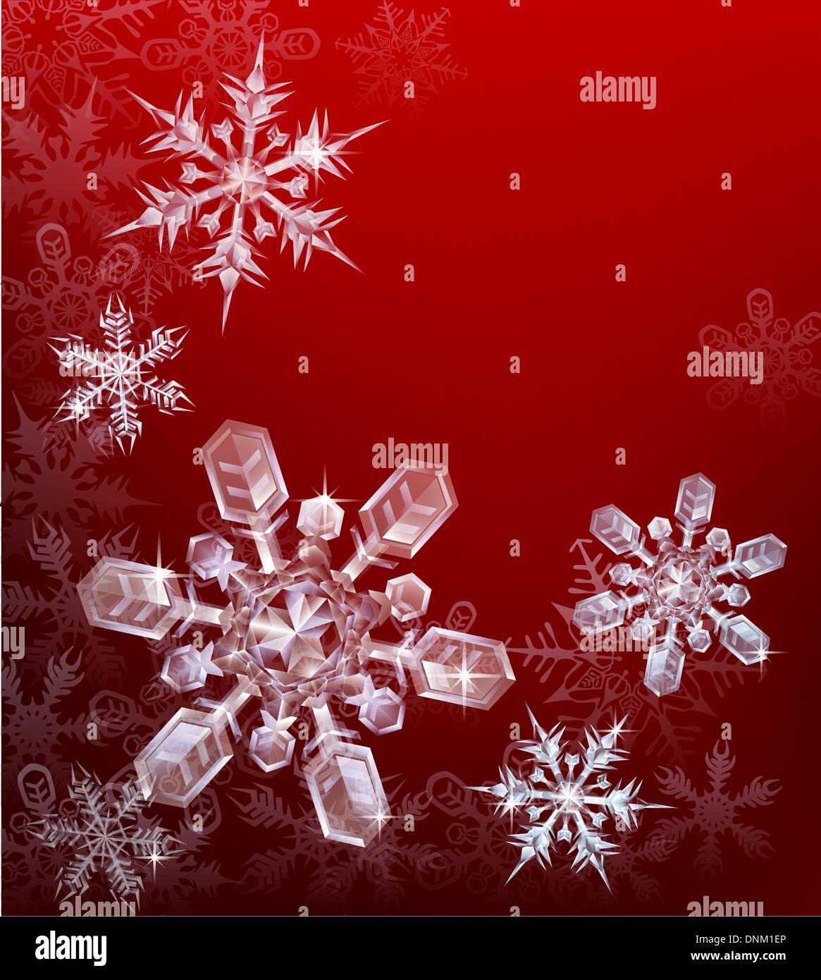Un rosso Natale sfondo del fiocco di neve con belle cristallo trasparente di fiocchi di neve Illustrazione Vettoriale