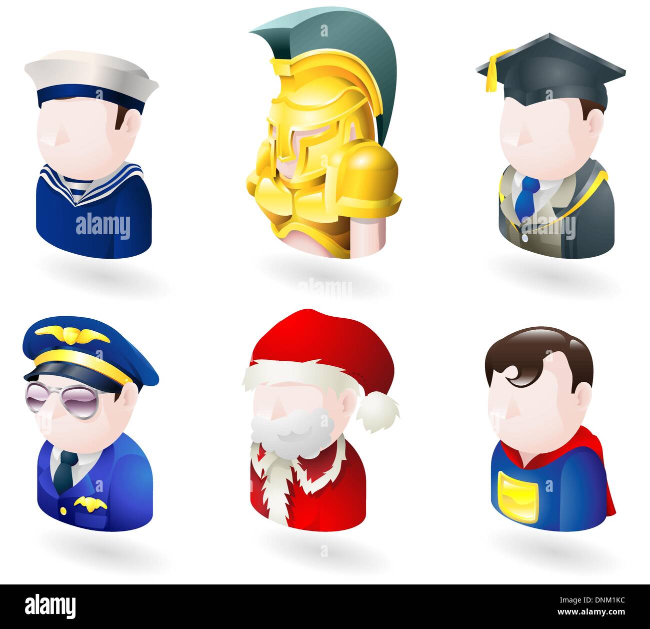 Un avatar persone web o internet icona impostare serie. Include un marinaio o ufficiale della marina, uno spartano o trojan soldato, un insegnante o g Illustrazione Vettoriale