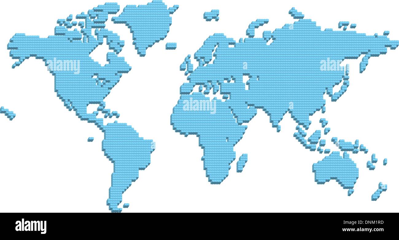 Una mappa del mondo fatto di 3d pilastri. Lo strato di fondo in file vettoriale è piatto piazze che possono essere usati al posto di o in combinazione con Illustrazione Vettoriale