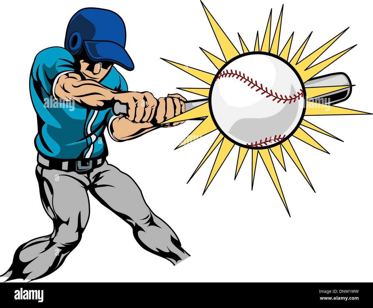 Illustrazione del giocatore di baseball bat oscillante per colpire il baseball Illustrazione Vettoriale