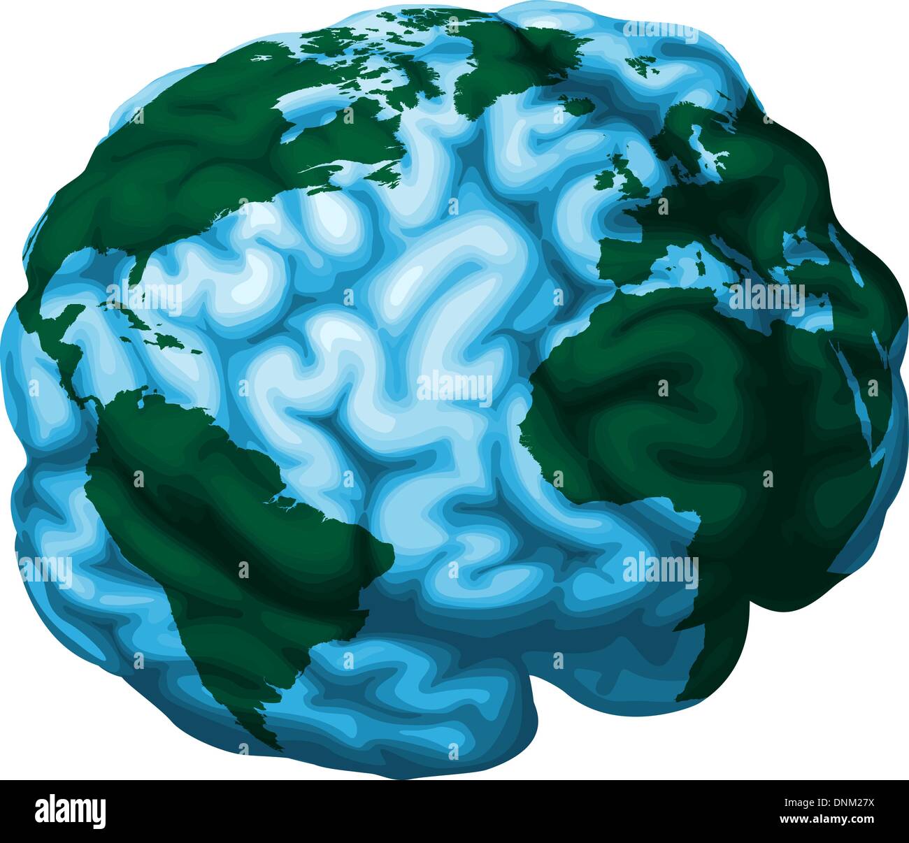 Una illustrazione concettuale di un globo mondo nella forma di un cervello umano Illustrazione Vettoriale