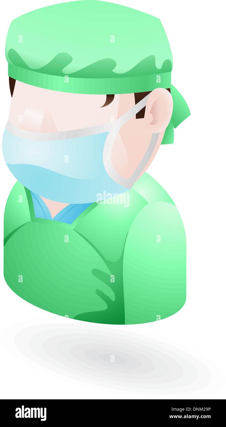 Una illustrazione di un chirurgo nella mascherina chirurgica e scrubs Illustrazione Vettoriale