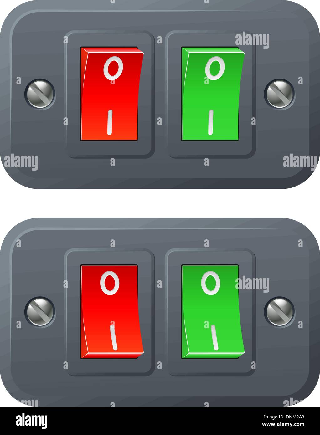 Illustrazione del rosso e del verde degli interruttori in posizione di accensione e spegnimento Illustrazione Vettoriale