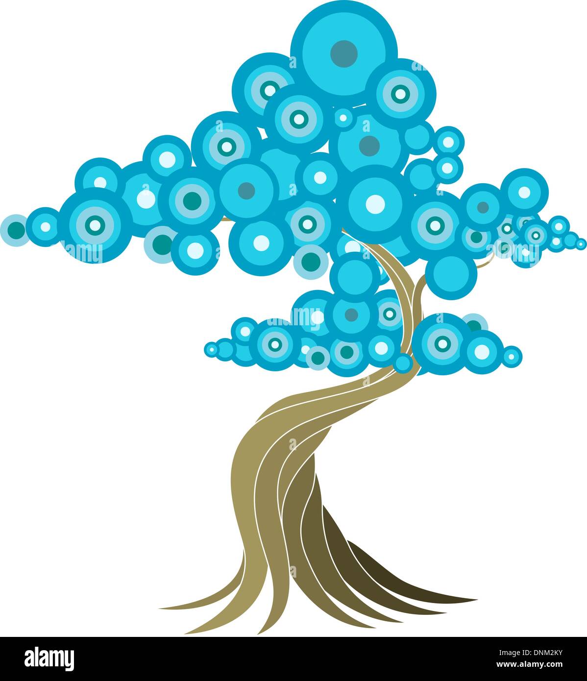 Struttura astratta illustrazione di stile orientale tree con i cerchi blu. Illustrazione Vettoriale