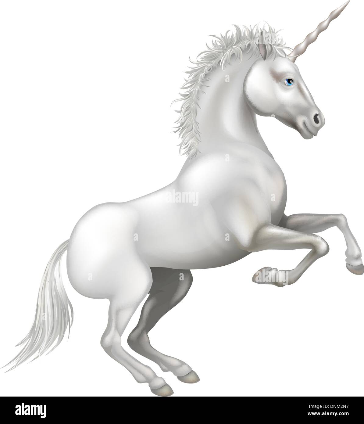 Illustrazione di un amichevole sorridenti cartoon unicorn allevamento sulle zampe posteriori Illustrazione Vettoriale