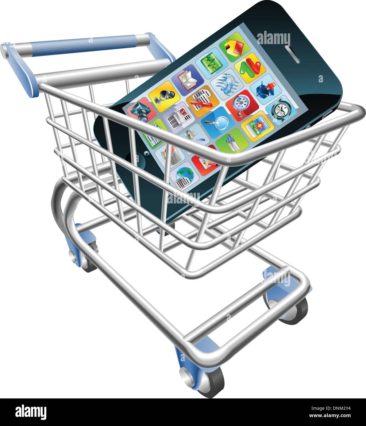 Una illustrazione di un carrello spesa carrello con smart phone telefono cellulare Illustrazione Vettoriale