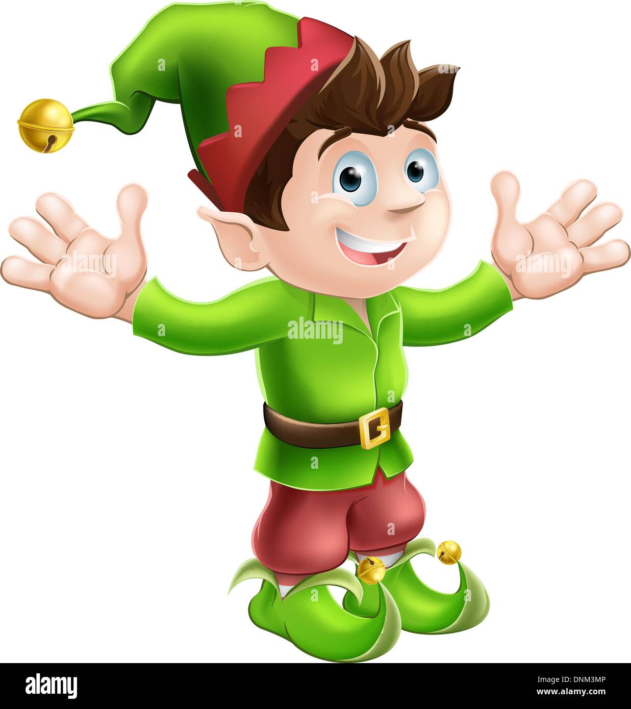 Illustrazione di natale di un simpatico felice Natale Elf Sorridendo e agitando Illustrazione Vettoriale