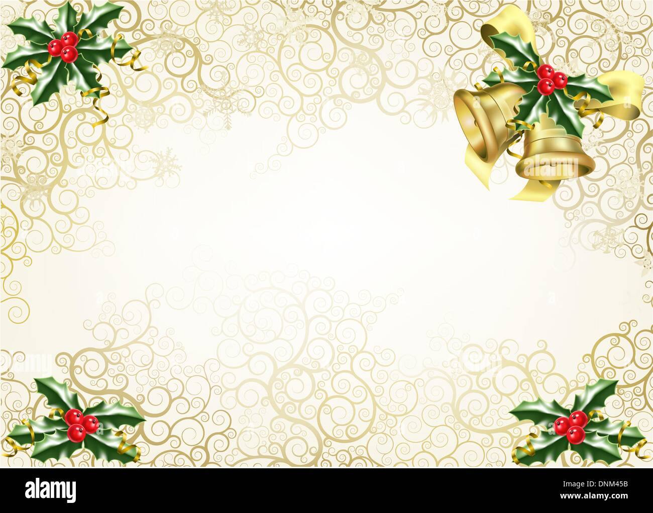 Splendido Natale astratto concetto di sfondo con agrifoglio e campane Illustrazione Vettoriale