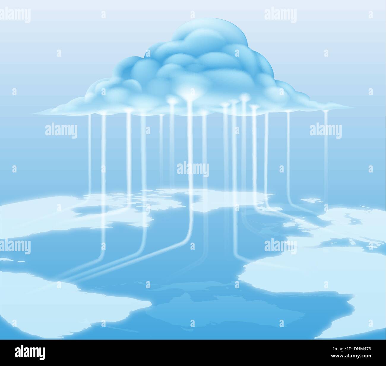 Un cloud computing internet concetto con il flusso di informazioni da e per il cloud Illustrazione Vettoriale