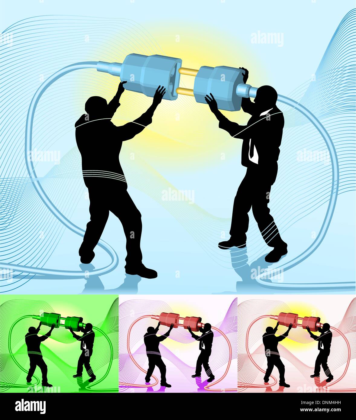 Pezzo concettuale. La gente di affari della creazione di una connessione. Maglie non utilizzato. Immagine principale su livelli separati per operazioni di editing semplici. Anche incl Illustrazione Vettoriale