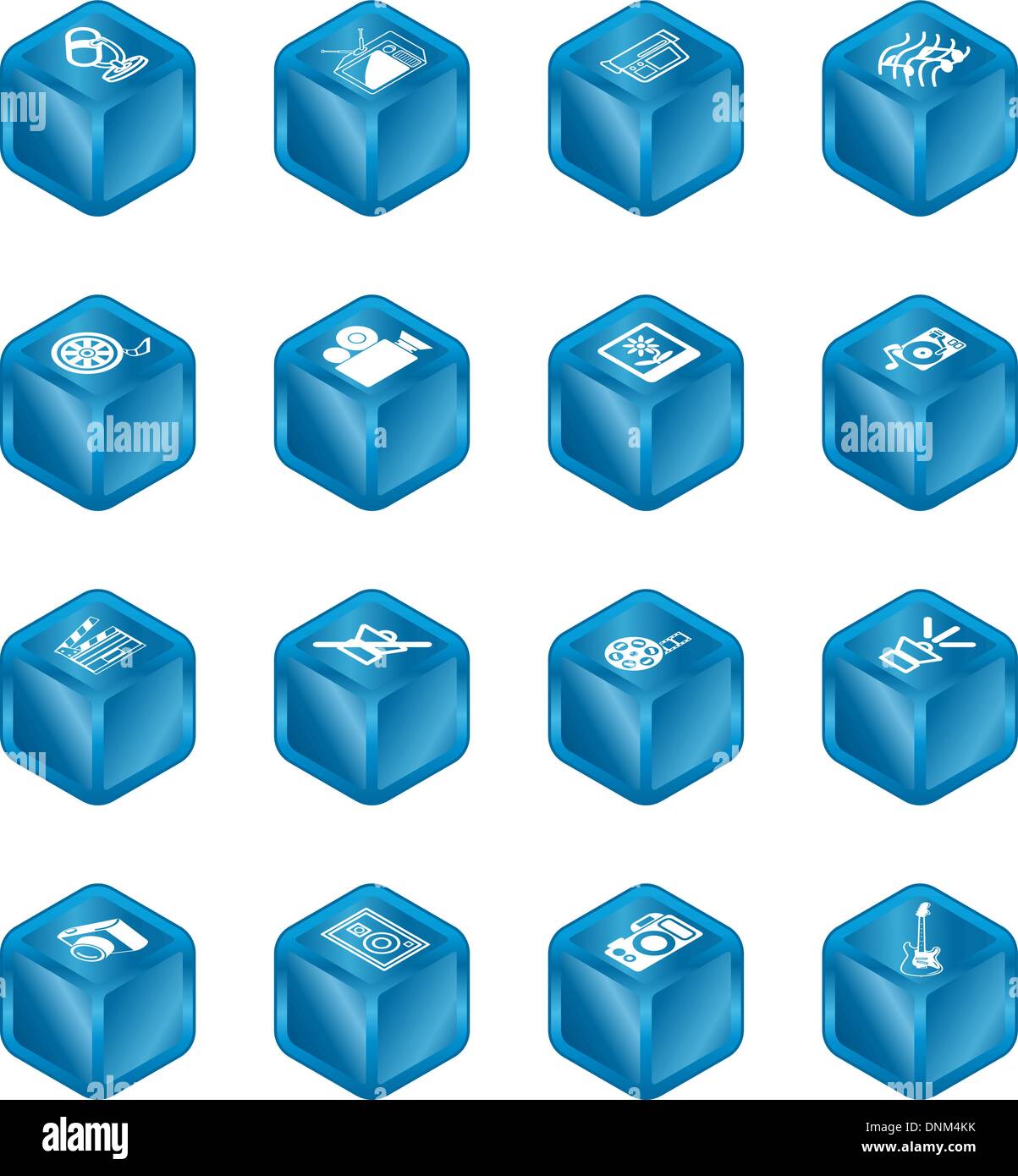 Una serie di icone del cubo relative ai vari tipi di supporti di stampa. Illustrazione Vettoriale