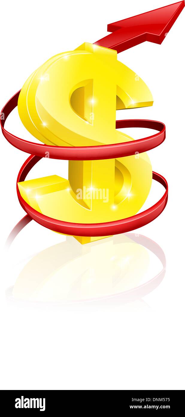 Finanza concettuale o il concetto di economia di aumento del prezzo del tasso di cambio del dollaro o solo aumento dei profitti Illustrazione Vettoriale