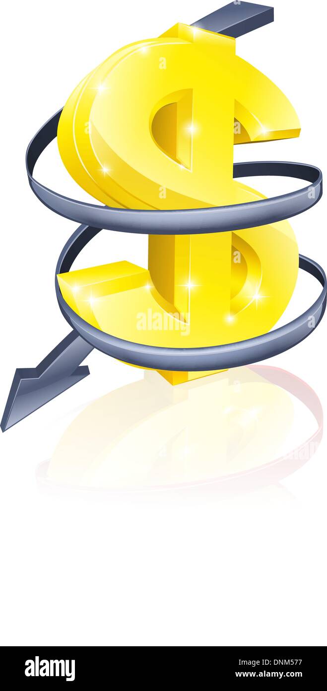 Finanza concettuale o il concetto di economia di discesa del prezzo del tasso di cambio del dollaro o solo profitti in calo Illustrazione Vettoriale