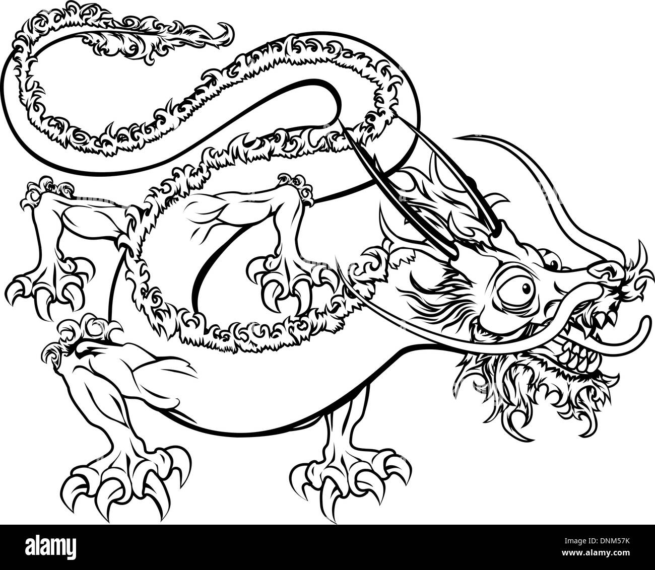 Una illustrazione di un cinese stilizzata oriental dragon forse un drago tattoo Illustrazione Vettoriale
