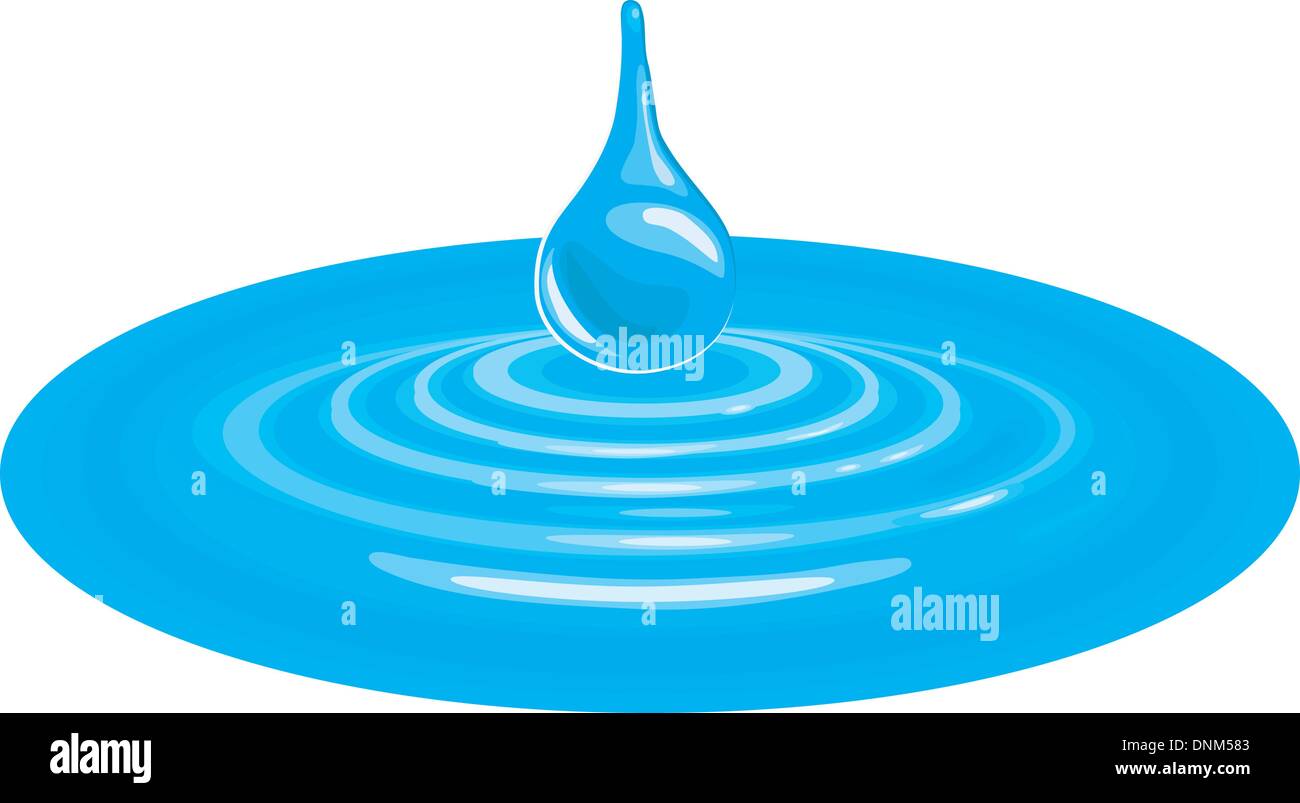 Una illustrazione vettoriale di caduta di una goccia di acqua che influiscono sulla superficie dell'acqua Illustrazione Vettoriale