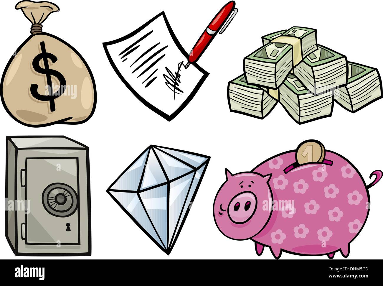 Cartoon illustrazione di Business oggetti di valore o per la ricchezza dei concetti oggetti Clip Art impostato Illustrazione Vettoriale