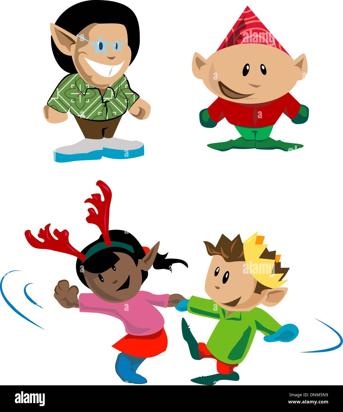 Elfi e folletti avente la vacanza divertimento Illustrazione Vettoriale