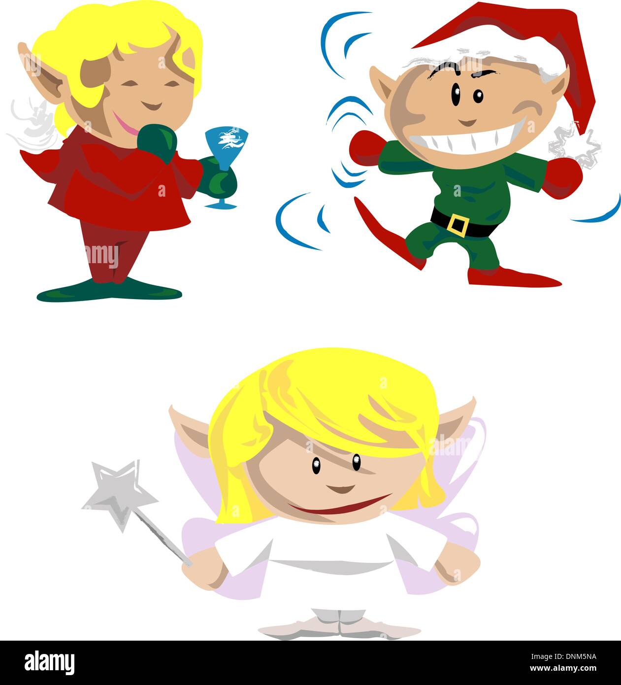 Elfi e folletti avendo divertimento natalizio Illustrazione Vettoriale