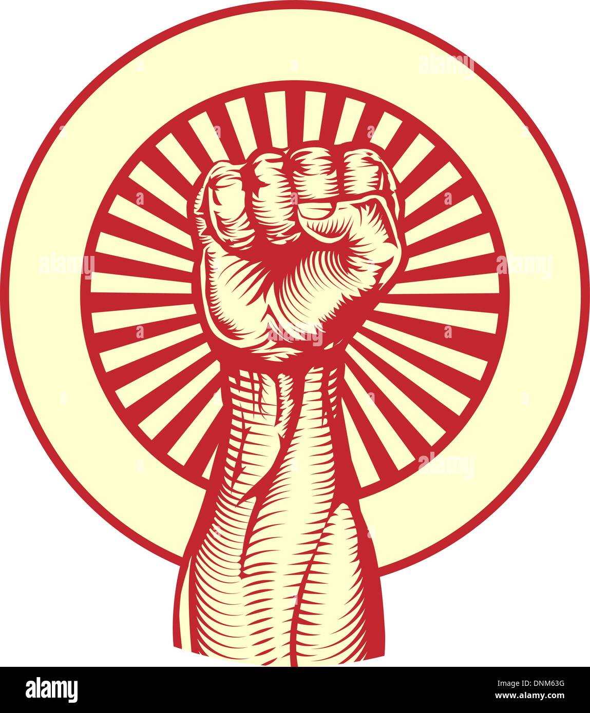 Freddo sovietica di propaganda di guerra poster rivoluzione stile pugno alzato in aria Illustrazione Vettoriale