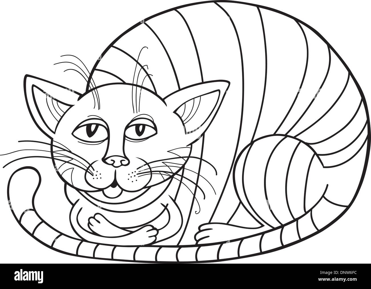 Bianco e Nero Cartoon illustrazione del gatto divertente Illustrazione Vettoriale