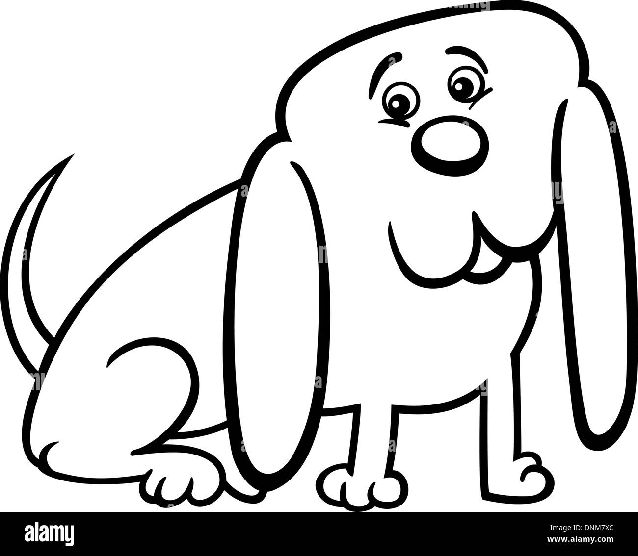 Illustrazione del fumetto di divertenti piccolo cane con enormi orecchie per libro da colorare Illustrazione Vettoriale