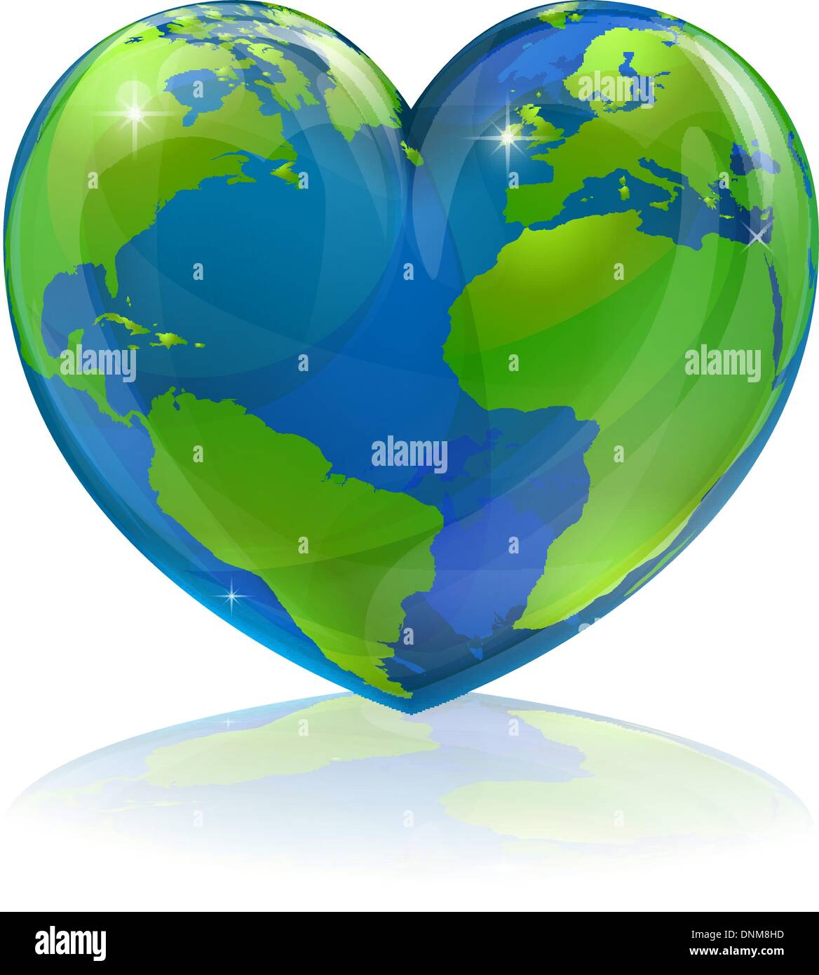 Una illustrazione concettuale per amare il mondo, il mondo nella forma di cuore. Potrebbe essere utilizzato per la protezione ambientale o trave Illustrazione Vettoriale